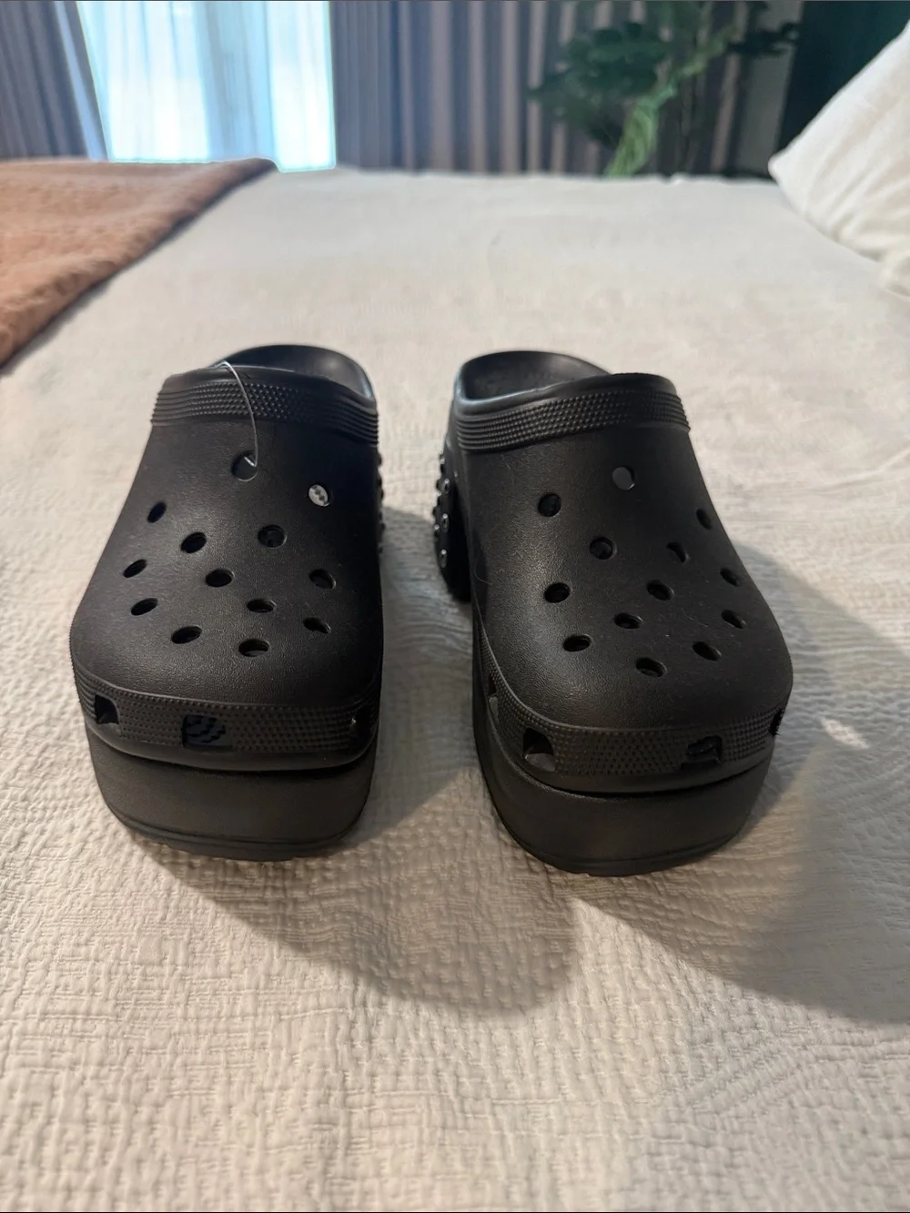 Brand new platform stuffed crocs never worn